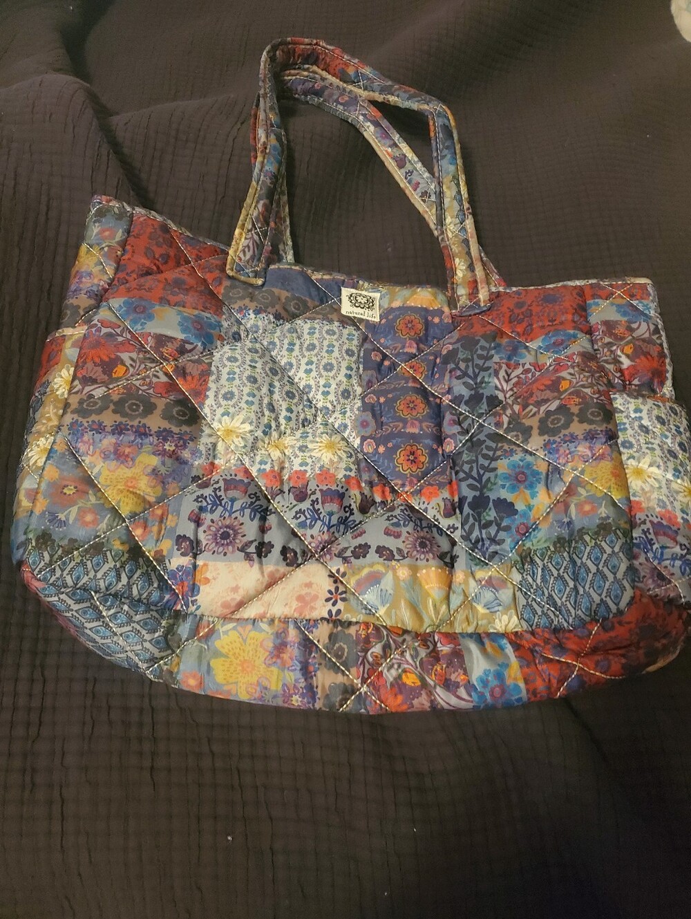 NATURAL LIFE Quilted Patchwork Floral Tote - Blue, Orange, Yellow, Cream - Picture 4 of 4
